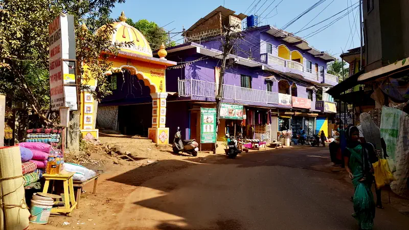Colourful houses on a Goa village road