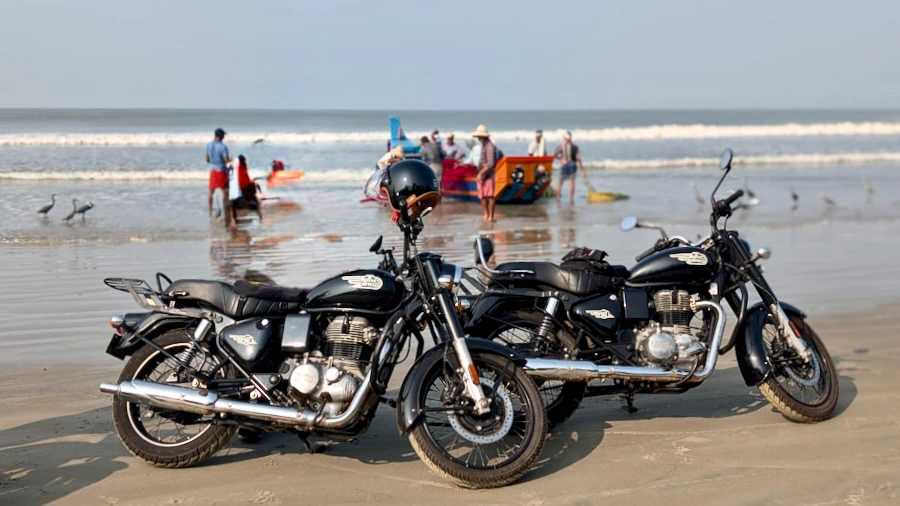 Royal Enfield Classic 350 on a Goa beach