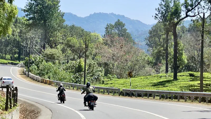 Royal Enfield riders on the road through South India